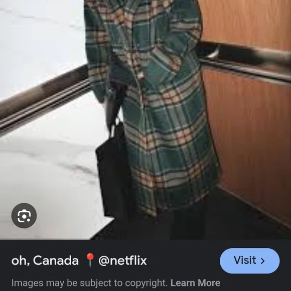 OAK + FORT Green and Brown Plaid Pea Coat - Picture 5 of 6